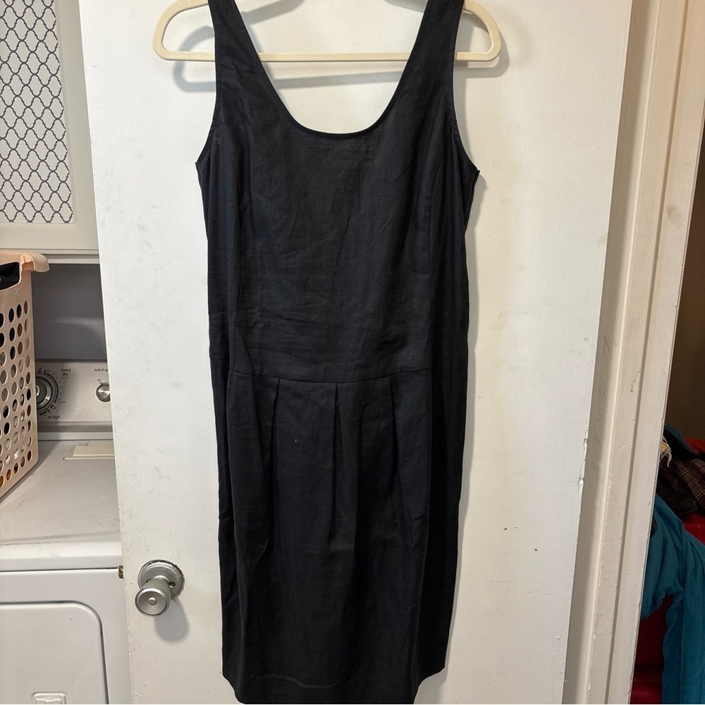 NWT Ann Taylor Vintage Dress Tie Belt Black Linen Button Back Deadstock Size 10